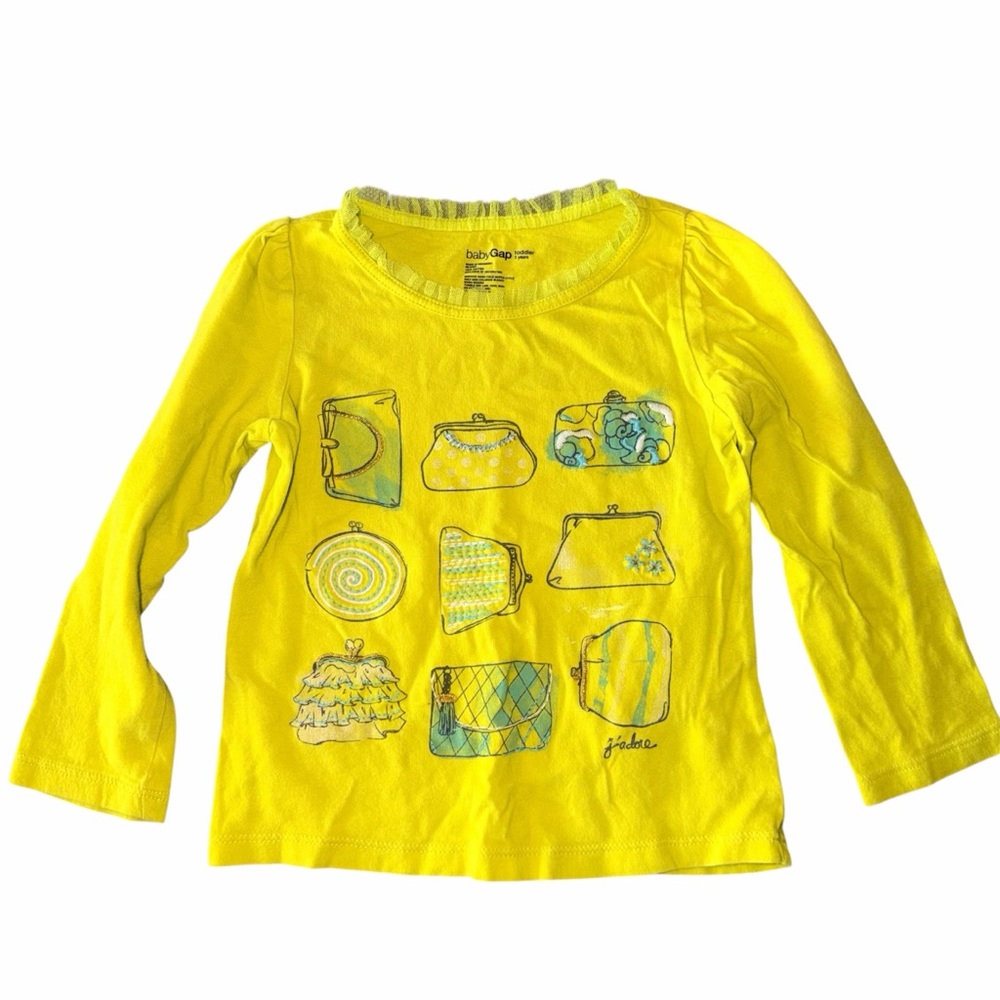 Baby Gap Toddler Yellow Long Sleeve Tee Purse Graphics Size 3